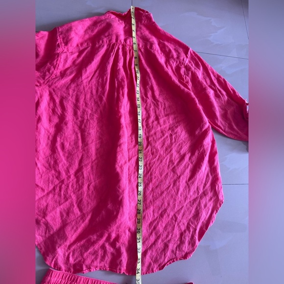 Lands and Hot Pink 2-Piece Shorts M 10-12 Set long sleeve shirt L(14-16) Linen - Picture 4 of 16